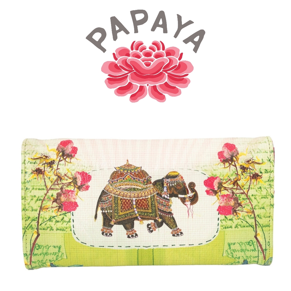 Papaya Art - Fancy Elephant - Tri Fold Wallet Vegan Leather